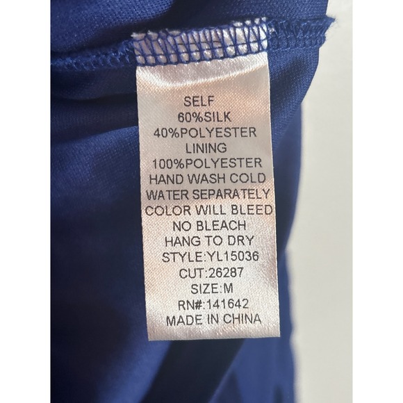 YA Los Angeles Royal Blue Silk Blend Pleated Maxi Skirt Chevron Women's M - Picture 4 of 5